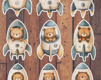 Spaceship Teddy Bear Vinyl Die Cut Sticker Set | Funny Sticker | Laptop Sticker | Water Bottle Sticker | Notebook Sticker