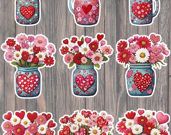 Valentines Flowers Die Cut Vinyl Sticker Set | Funny Sticker | Laptop Sticker | Water Bottle Sticker | Notebook Sticker