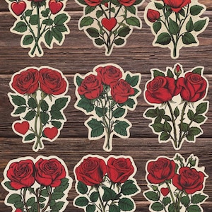 Vintage Style Roses Die Cut Vinyl Sticker Set | Funny Sticker | Laptop Sticker | Water Bottle Sticker | Notebook Sticker