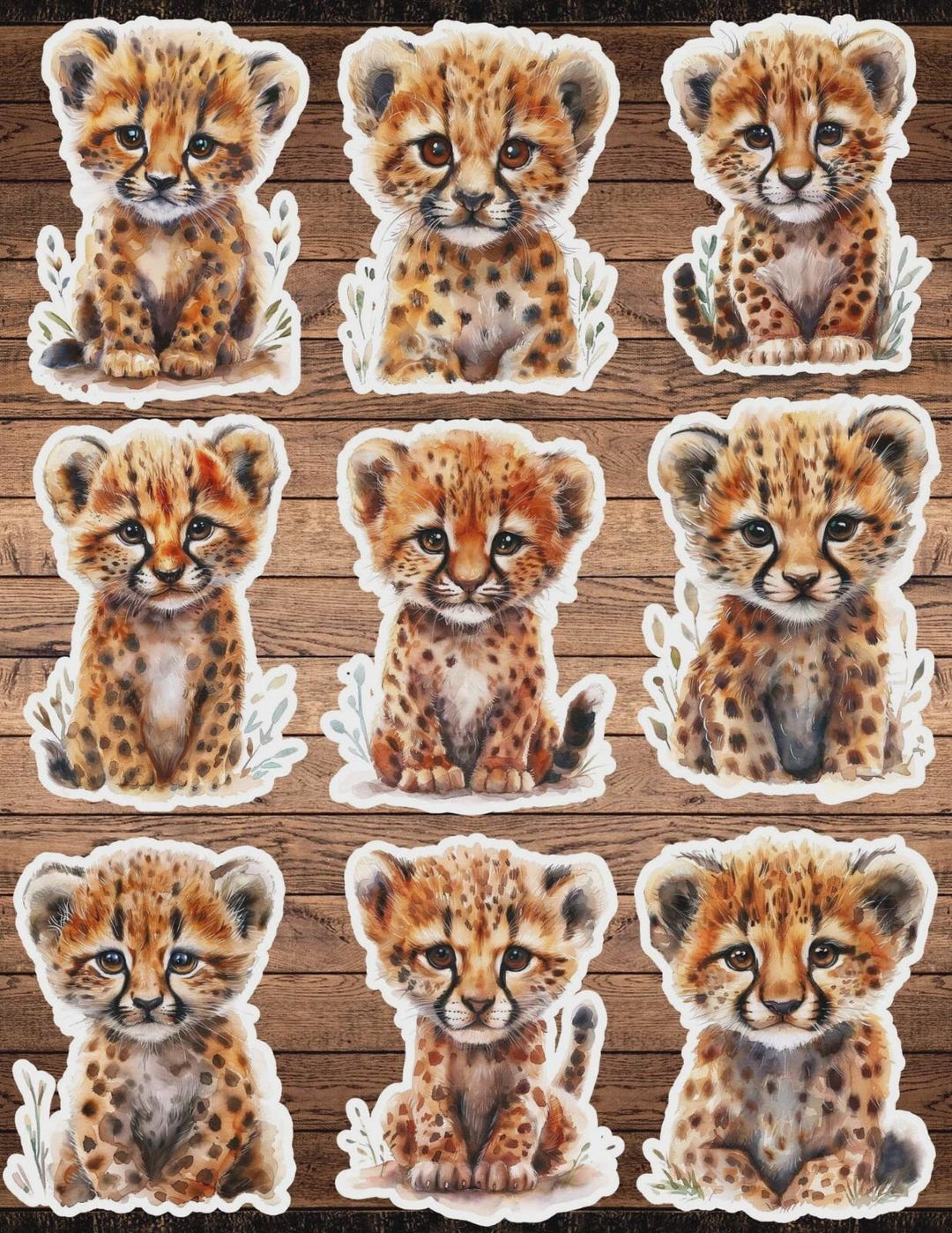Watercolor Cheetah Die Cut Vinyl Sticker Set – for Notebook, Laptop ...