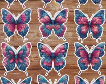 Pink and Blue Butterfly Vinyl Die Cut Sticker Set | Funny Sticker | Laptop Sticker | Water Bottle Sticker | Notebook Sticker