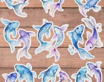 Blue and Purple Koi Fish Die Cut Vinyl Sticker Set | Funny Sticker | Laptop Sticker | Water Bottle Sticker | Notebook Sticker