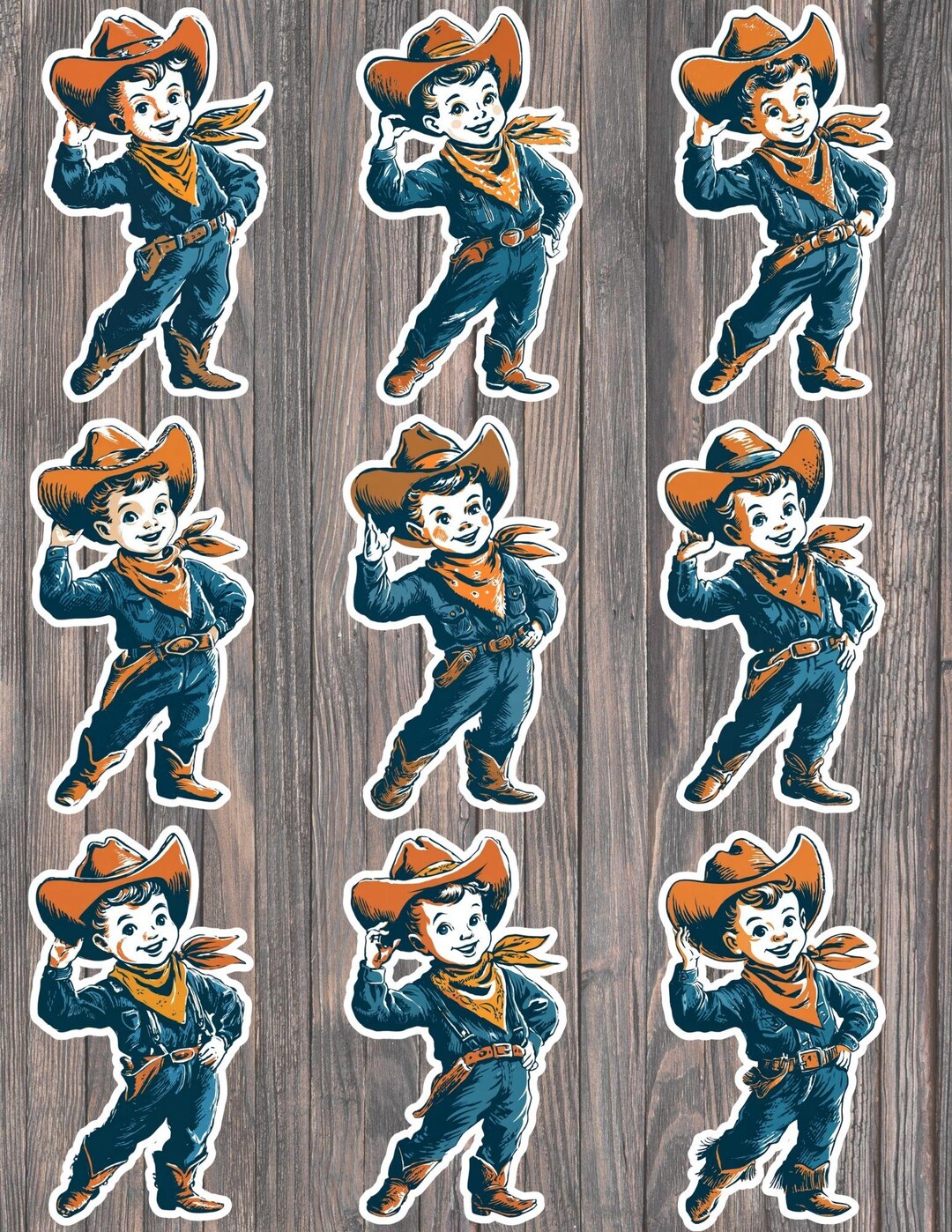 Retro Style Cowboy Die Cut Vinyl Sticker Set – for Notebook, Laptop ...