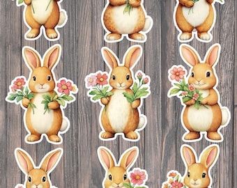 Bunny with Pink Flowers Die Cut Vinyl Sticker Set – Floral Animal Stickers for Laptop, Notebook & Water Bottle
