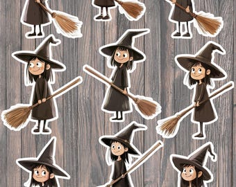 Cute Little Witch Vinyl Die Cut Sticker Set – For Notebook, Laptop, Water Bottle & Scrapbooking