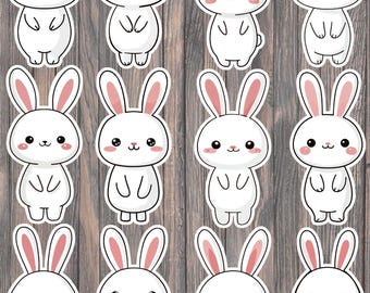Cute White Bunny Die Cut Vinyl Sticker Set – For Notebook, Laptop, Water Bottle & Scrapbooking