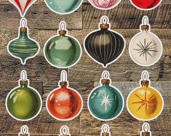 Ensemble d'autocollants en vinyle découpés à l'emporte-pièce, style vintage – Décorations de Noël classiques pour ordinateur portable, carnet et bouteille d'eau