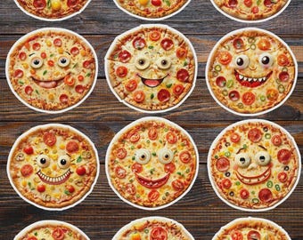 Friendly Cartoon Pizza Die Cut Vinyl Sticker Set – For Notebook, Laptop, Water Bottle & Scrapbooking