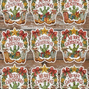 Cowboy Christmas Die Cut Vinyl Sticker Set | Funny Sticker | Laptop Sticker | Water Bottle Sticker | Notebook Sticker