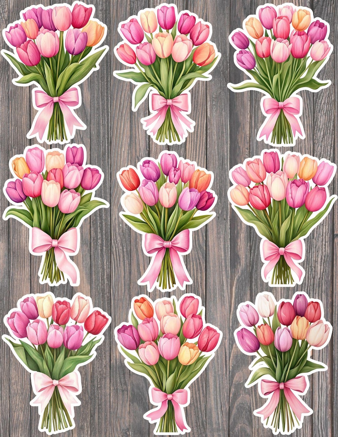 Bouquet of Tulips Die Cut Vinyl Stickers | Floral Laptop Water Bottle ...