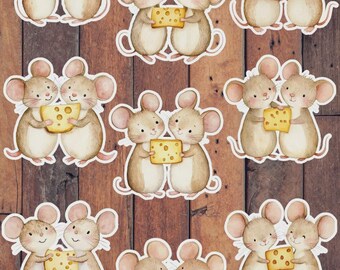 Cheese Sharing Mouse Vinyl Die Cut Sticker Set | Funny Sticker | Laptop Sticker | Water Bottle Sticker | Notebook Sticker