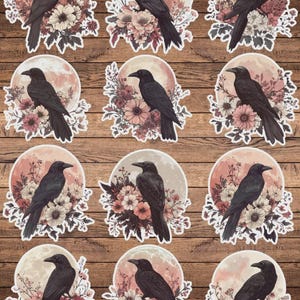 Raven on Full Moon Die Cut Sticker Set | Funny Sticker | Laptop Sticker | Water Bottle Sticker | Notebook Sticker