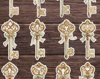 Antique Style Key Die Cut Vinyl Sticker Set – For Notebook, Laptop, Water Bottle & Scrapbooking