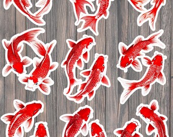 Red Koi Fish Die Cut Vinyl Stickers | Waterproof Aquatic Art (Set of 9)