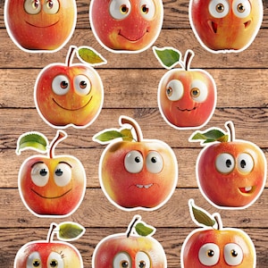 Funny Face Apples Sticker Set | Funny Sticker | Laptop Sticker | Water Bottle Sticker | Notebook Sticker