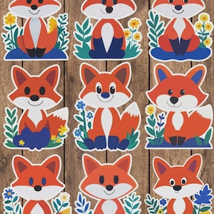 Simple Cartoon Fox Vinyl Die Cut Sticker Set | Funny Sticker | Laptop Sticker | Water Bottle Sticker | Notebook Sticker