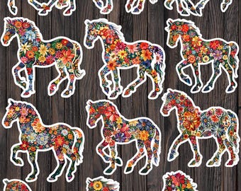 Floral Horse Die Cut Vinyl Stickers | Equestrian Nature Art Set