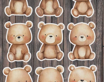 Kawaii Brown Bear Die Cut Vinyl Sticker Set – For Notebook, Laptop, Water Bottle & Scrapbooking