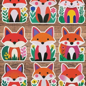 Simple Colorful Fox Vinyl Die Cut Sticker Set | Funny Sticker | Laptop Sticker | Water Bottle Sticker | Notebook Sticker