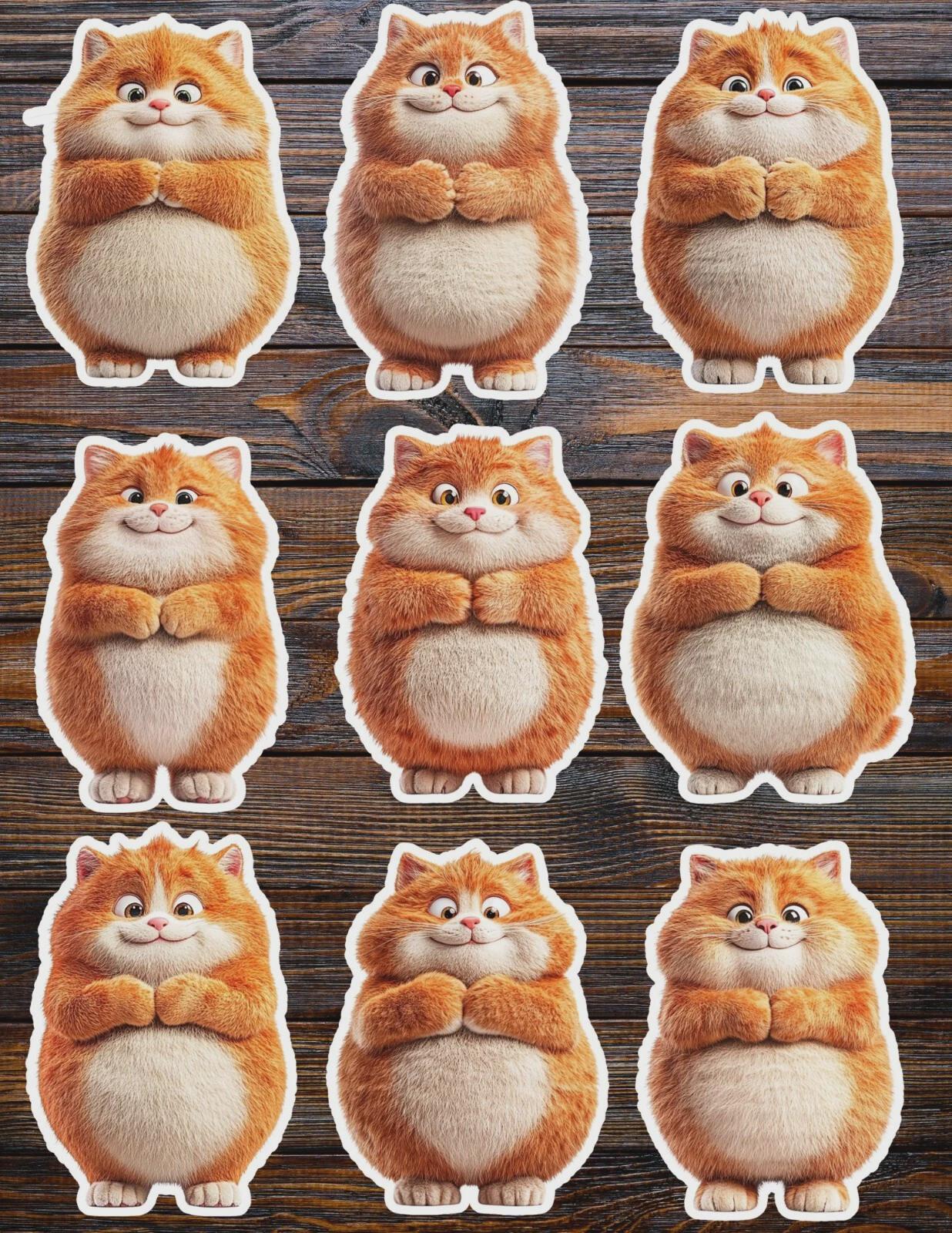 Fuzzy Orange Cat Vinyl Die Cut Sticker Set Funny Sticker Laptop Sticker ...