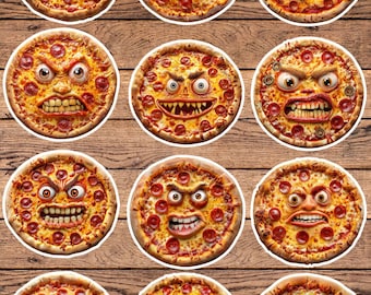 Silly Pizza Face Die Cut Vinyl Sticker Set – For Notebook, Laptop, Water Bottle & Scrapbooking