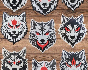 Black White Red Wolf Vinyl Die Cut Sticker Set | Funny Sticker | Laptop Sticker | Water Bottle Sticker | Notebook Sticker
