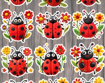 Ladybug with Flowers Sticker Set | Die Cut Vinyl Stickers