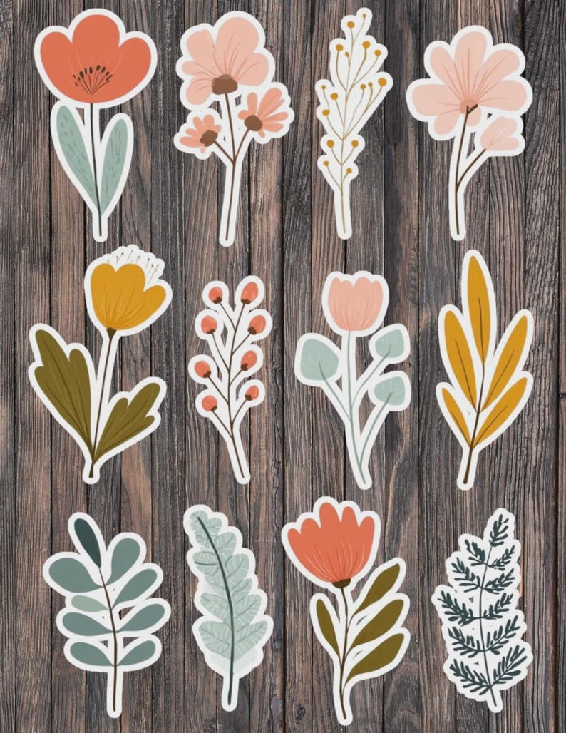Simple Boho Flower Die Cut Vinyl Sticker Set – for Notebook, Laptop ...