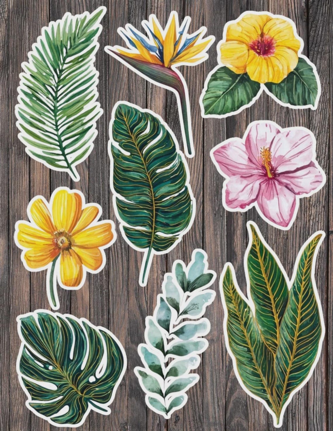 Tropical Plants Die Cut Vinyl Sticker Set – for Notebook, Laptop, Water ...