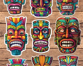 Tiki Head Die Cut Vinyl Sticker Set – For Notebook, Laptop, Water Bottle & Scrapbooking