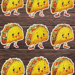 Retro Style Taco Die Cut Vinyl Sticker Set | Funny Sticker | Laptop Sticker | Water Bottle Sticker | Notebook Sticker