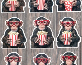 Monkey With Popcorn Die Cut Vinyl Sticker Set – For Notebook, Laptop, Water Bottle & Scrapbooking