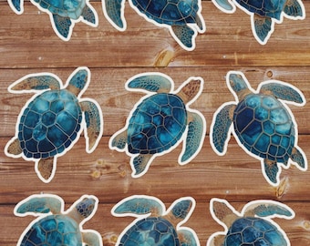 Blue and Gold Turtle Vinyl Die Cut Sticker Set | Funny Sticker | Laptop Sticker | Water Bottle Sticker | Notebook Sticker