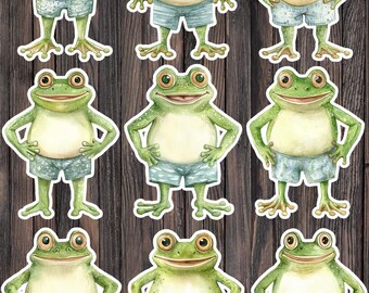 Frog in Swim Trunks Die Cut Vinyl Sticker Set – Cute Summer Animal Stickers for Laptop, Notebook & Water Bottle