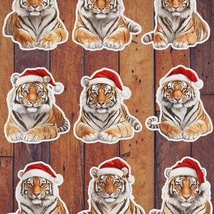 Christmas Tiger Die Cut Vinyl Sticker Set | Funny Sticker | Laptop Sticker | Water Bottle Sticker | Notebook Sticker
