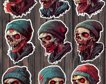 Scary Zombie Beanie Die Cut Vinyl Stickers | Horror Laptop Water Bottle Decals