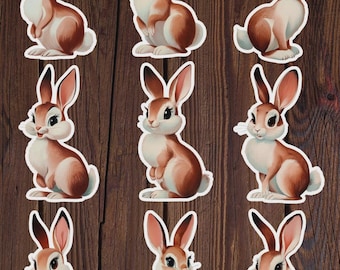 Vintage Style Bunny Die Cut Vinyl Sticker Set – For Notebook, Laptop, Water Bottle & Scrapbooking