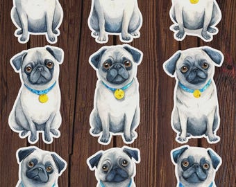 Black and White Pug Dog Die Cut Vinyl Sticker Set – For Notebook, Laptop, Water Bottle & Scrapbooking