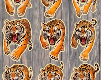 Fierce Tiger Die Cut Vinyl Stickers (Set of 9) – Laptop, Water Bottle, Scrapbook Decor