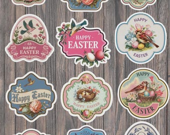 Étiquettes de Pâques vintage en vinyle découpé – Motifs printaniers rétro pour carnets, loisirs créatifs et cadeaux