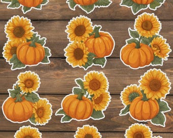 Pumpkin and Sunflowers Die Cut Vinyl Sticker Set – For Notebook, Laptop, Water Bottle & Scrapbooking