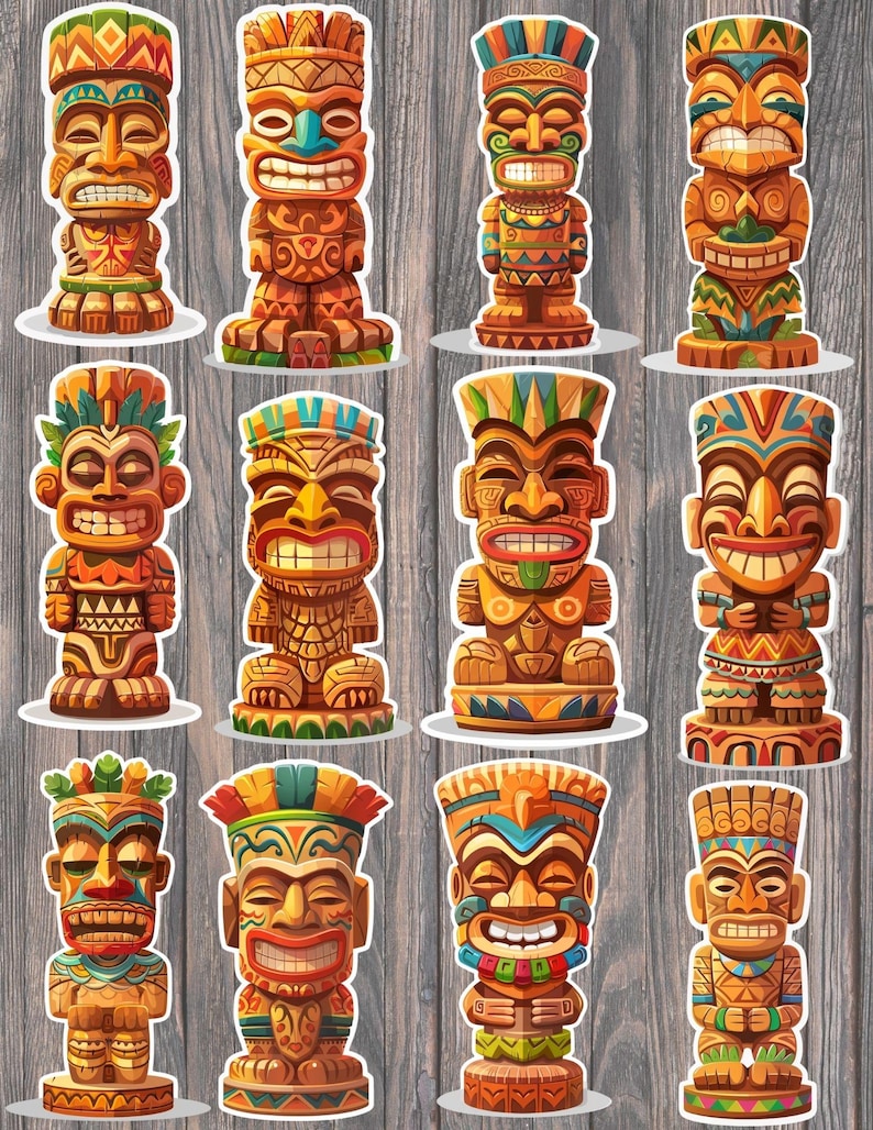 Tiki Notebook Tiki Totem Pole Die Cut Vinyl Sticker Set – for Notebook, Laptop, Water ...