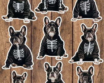 Halloween Skeleton Dog Vinyl Die Cut Sticker Set | Funny Sticker | Laptop Sticker | Water Bottle Sticker | Notebook Sticker