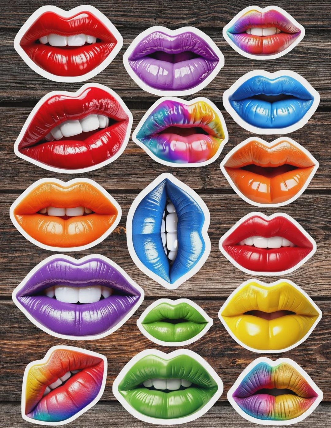 Lip Sticker Print Colorful Lips Die Cut Vinyl Sticker Set – for Notebook, Laptop, Water ...