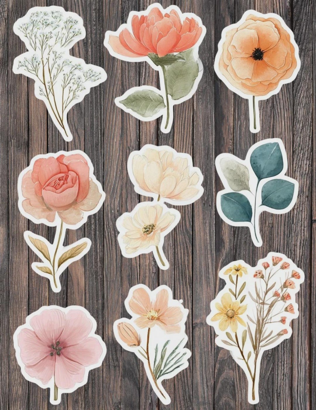 Botanical Flower Mix Die Cut Vinyl Sticker Set – for Notebook, Laptop ...
