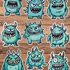Cartoon Blue Monster Sticker Set | Sticker | Laptop Sticker | Water Bottle Sticker | Notebook Sticker