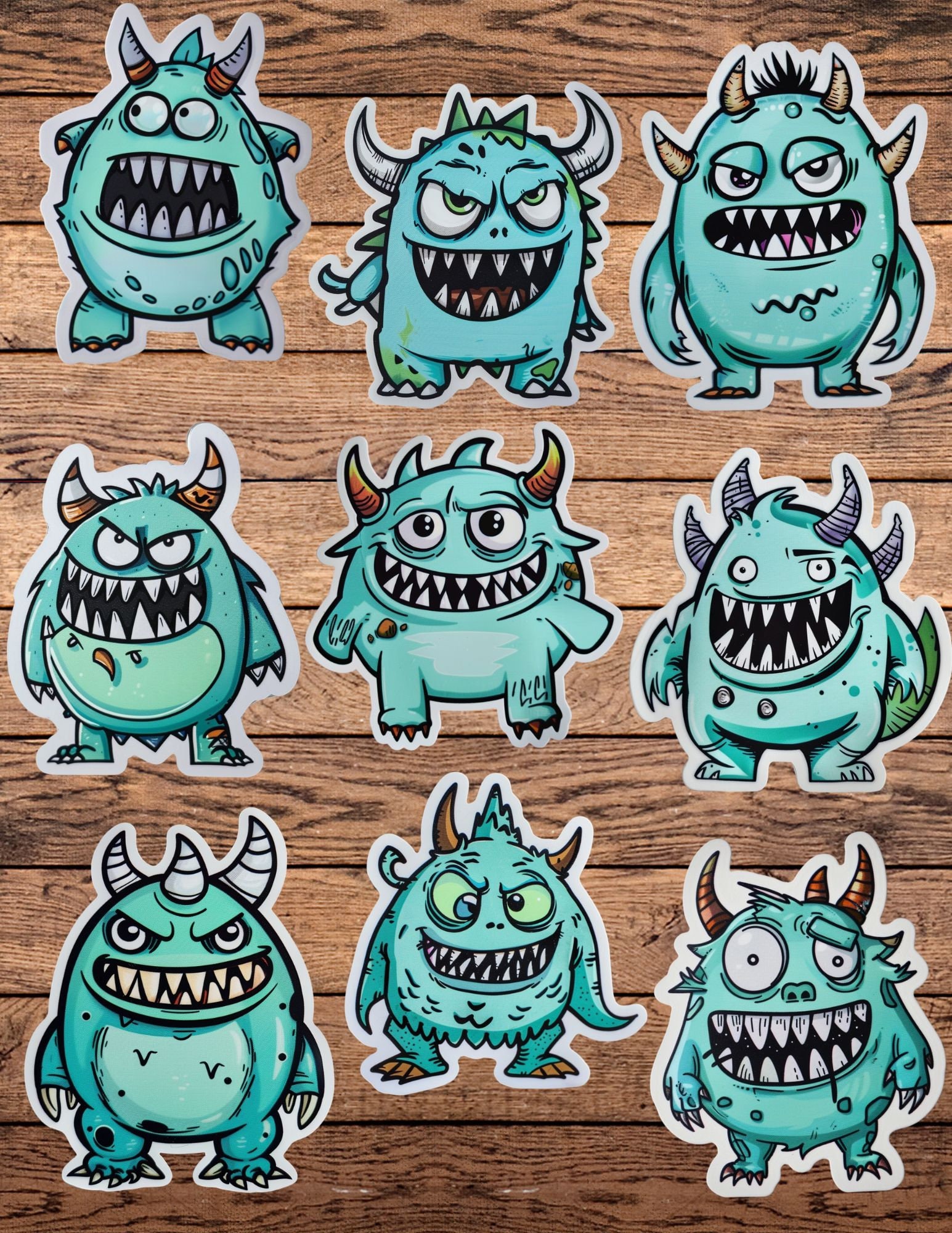 Cartoon Blue Monster Die Cut Vinyl Sticker Set – for Notebook, Laptop ...