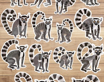 Stickers lémuriens mignons de bande dessinée | Ensemble de vinyles découpés