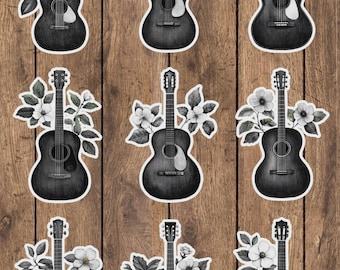 Black and White Guitar Vinyl Die Cut Sticker Set | Funny Sticker | Laptop Sticker | Water Bottle Sticker | Notebook Sticker