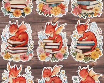 Book Dragon Die Cut Vinyl Sticker Set | Funny Sticker | Laptop Sticker | Water Bottle Sticker | Notebook Sticker